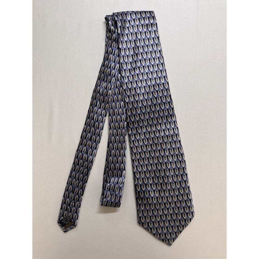 Stonehenge Men’s 100% Silk‎ Necktie Handmade Tie Made In USA Navy Blue Geometric